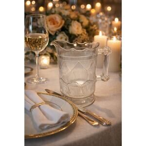 Antique EAPG 8 1/2in. Pitcher COMET Doyle & Co Draped Fan 1880's Pressed Glass